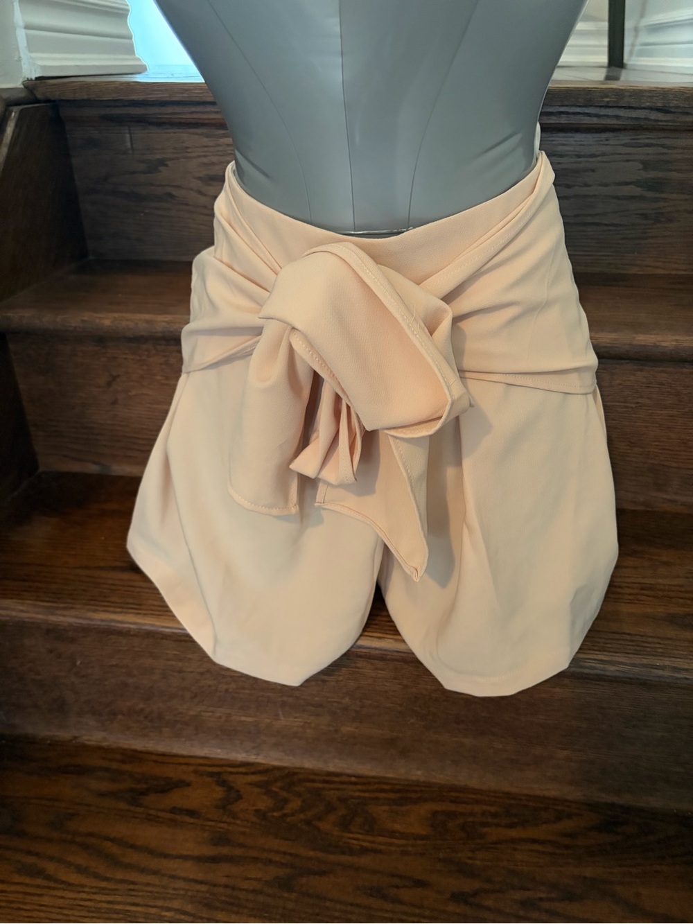 Cream Tie-Front High-Waist Shorts